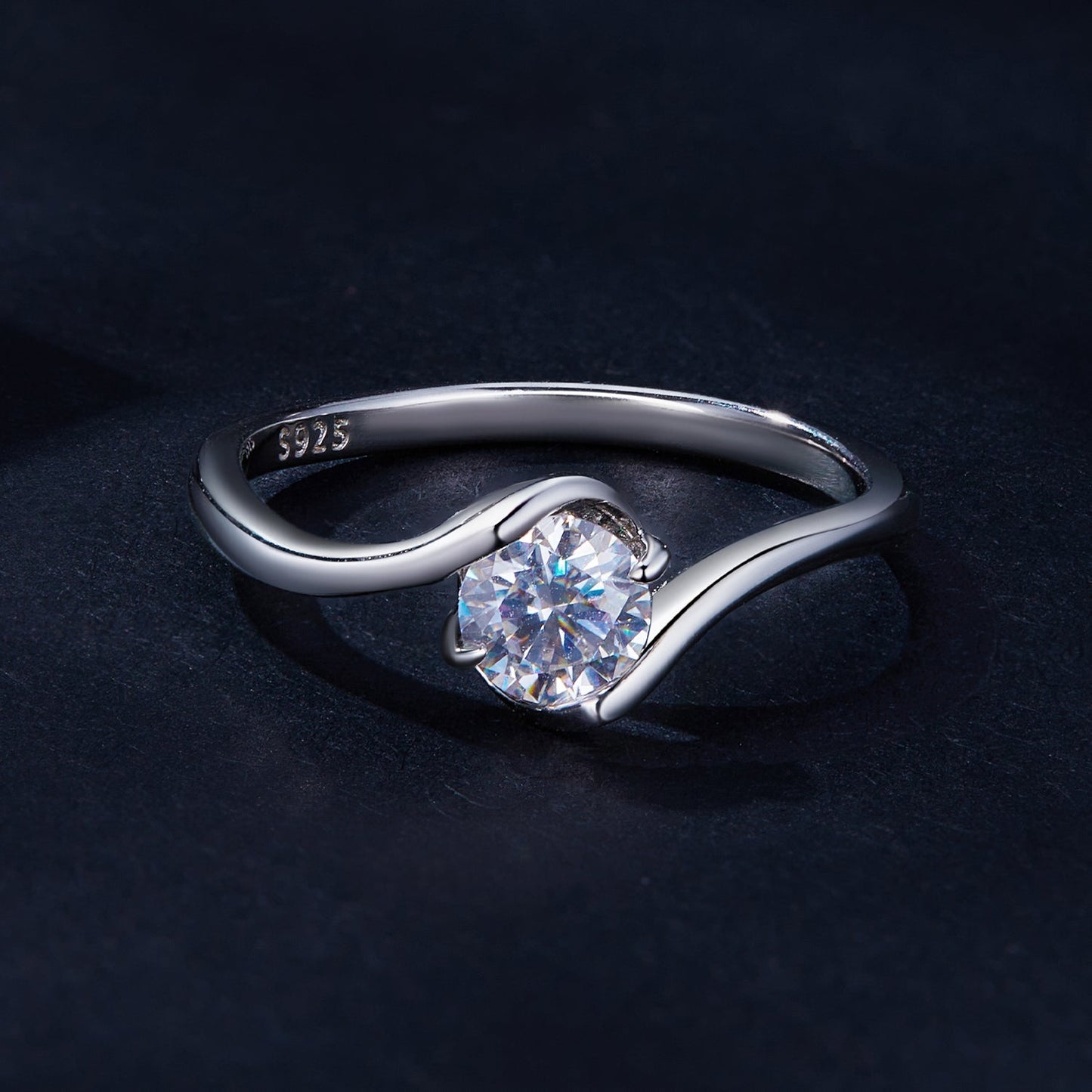 925 sterling silver moissanite ring for women, 5mm round center stone with curved split shank on Tampa Home & Garden Store