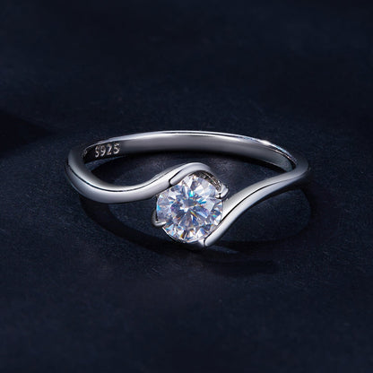 925 sterling silver moissanite ring for women, 5mm round center stone with curved split shank on Tampa Home & Garden Store