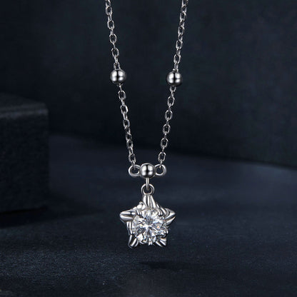 925 Sterling Silver moissanite necklace for women with double chain and star pendant on Tampa Home & Garden Store