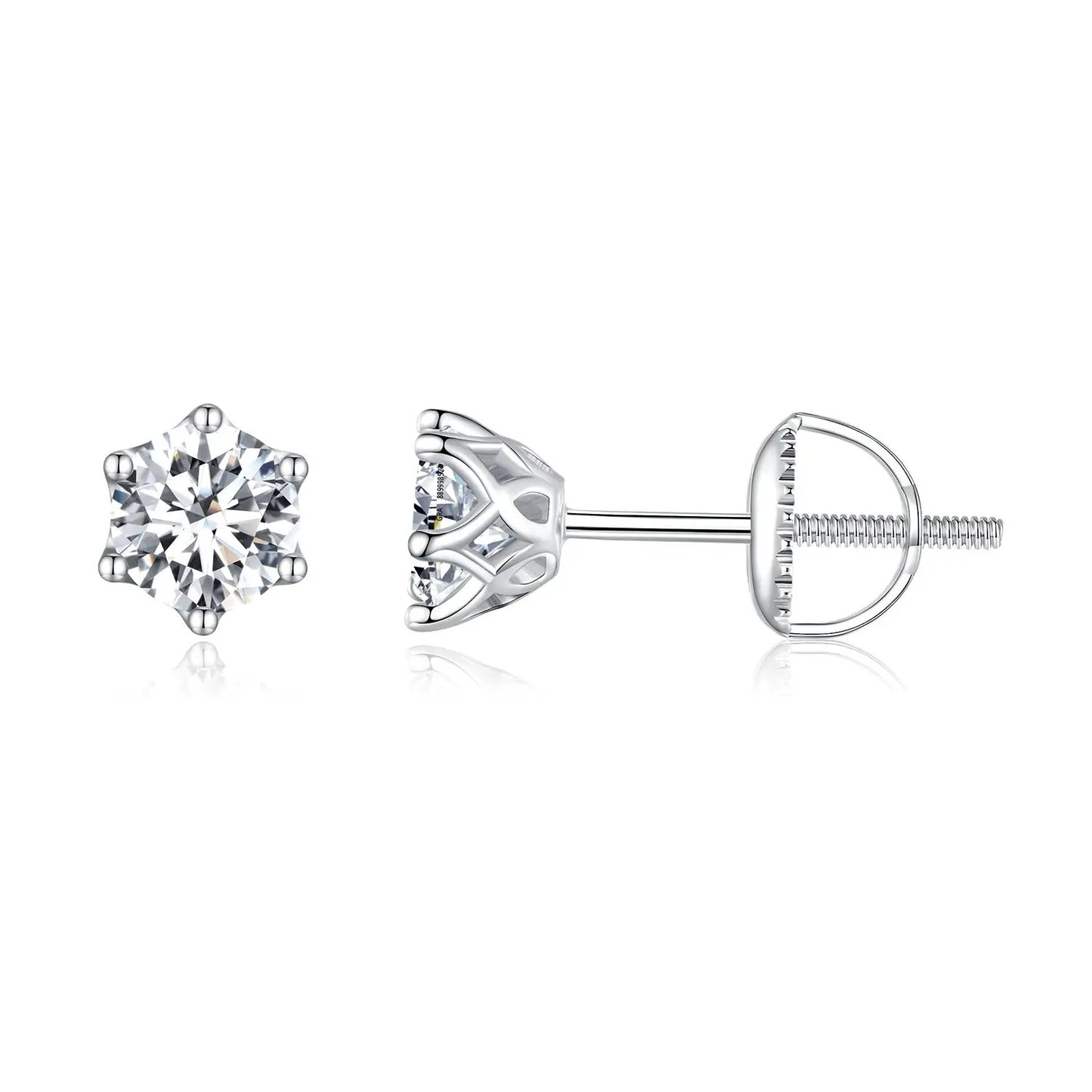 925 Sterling Silver Moissanite Stud Earrings with 6-prong setting and screw-back post on Tampa Home & Garden Store