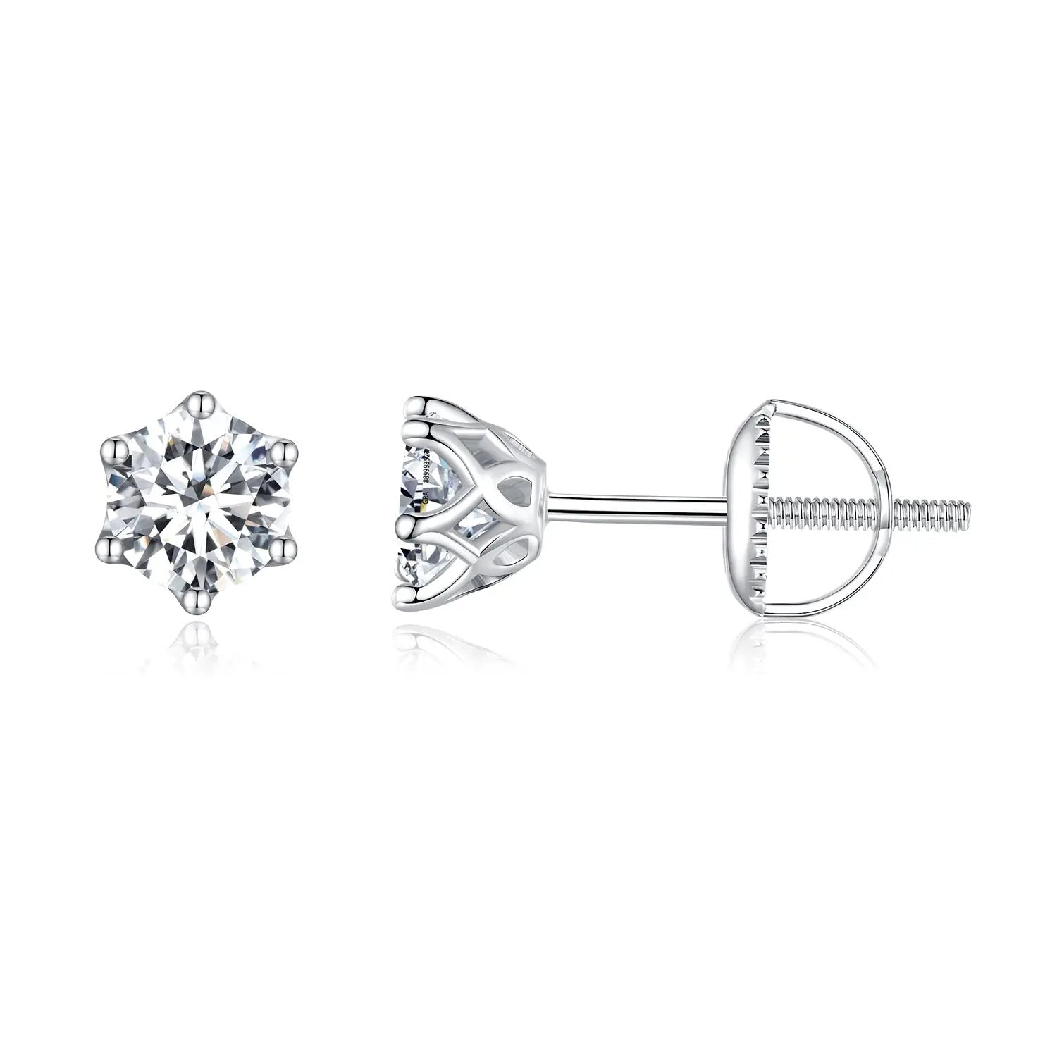 925 Sterling Silver Moissanite Stud Earrings with 6-prong setting and screw-back post on Tampa Home & Garden Store