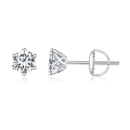925 Sterling Silver Moissanite Stud Earrings with 6-prong setting and screw-back post on Tampa Home & Garden Store