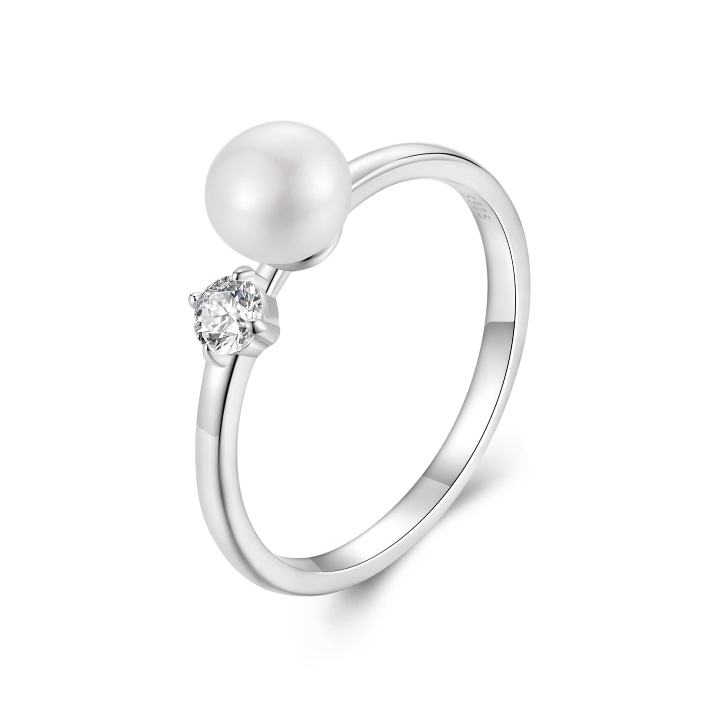 Sterling silver ring with freshwater pearl and moissanite, 3mm stones, size 6, by Bids.com on Tampa Home & Garden Store