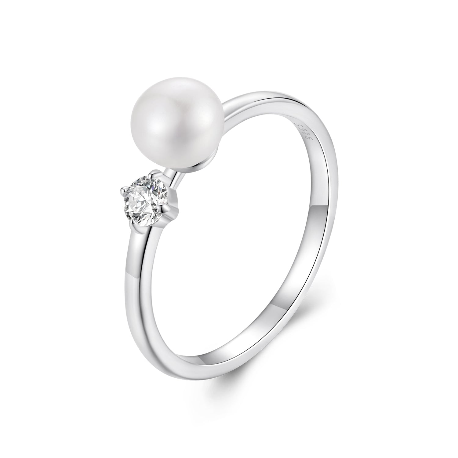 Sterling silver ring with freshwater pearl and moissanite, 3mm stones, size 6, by Bids.com on Tampa Home & Garden Store