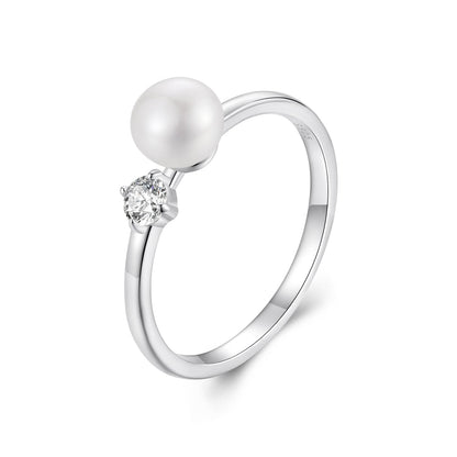 Sterling silver ring with freshwater pearl and moissanite, 3mm stones, size 6, by Bids.com on Tampa Home & Garden Store