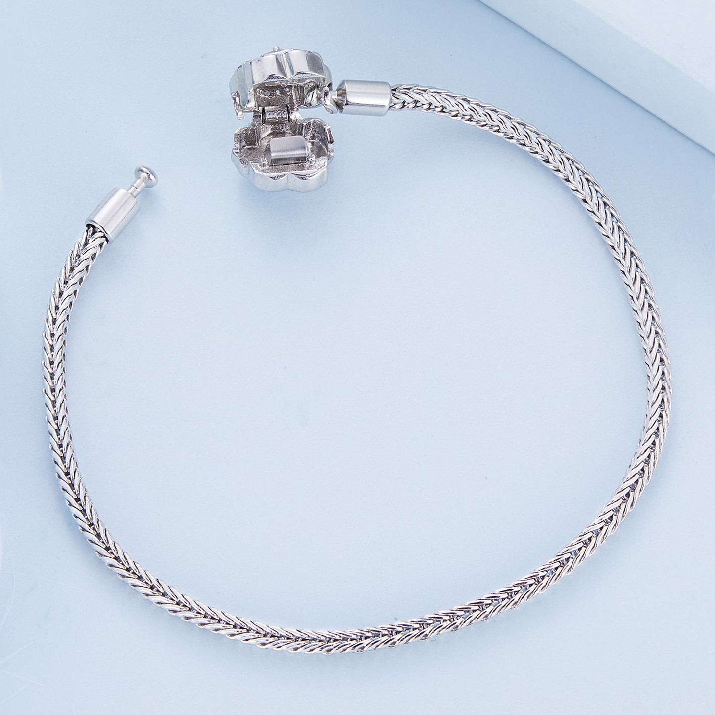 925 Sterling Silver Pavé CZ bracelet, 17cm, for Women, braided chain by Bids.com on Tampa Home & Garden Store