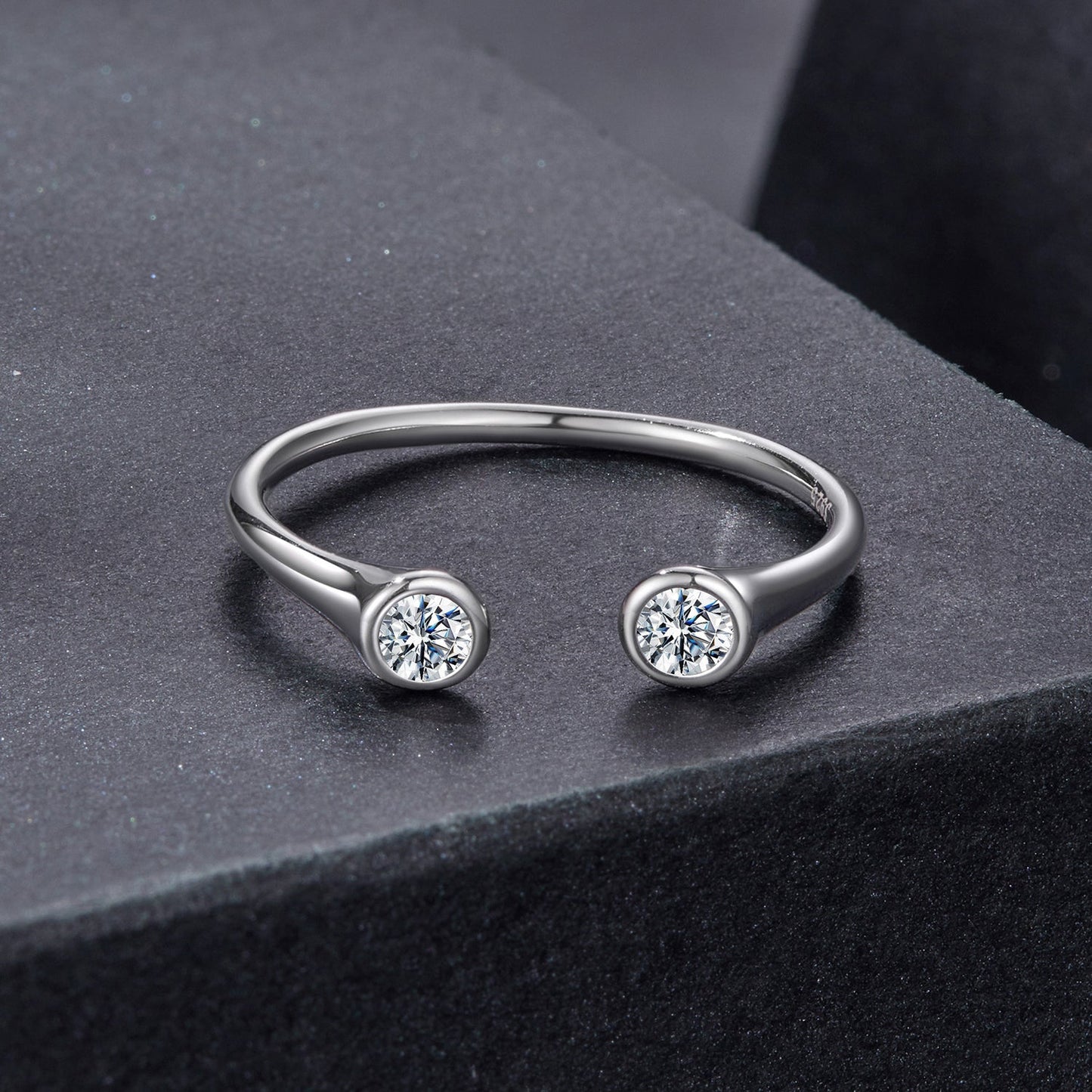 925 Sterling Silver Moissanite Ring Size E by Bids.com with twin stones on open band on Tampa Home & Garden Store