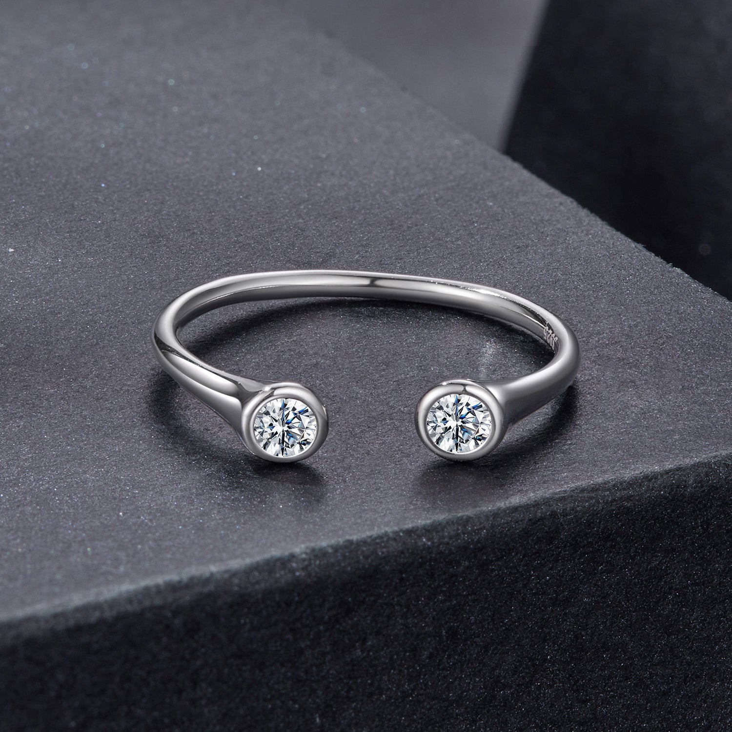 925 Sterling Silver Moissanite Ring Size E by Bids.com with twin stones on open band on Tampa Home & Garden Store