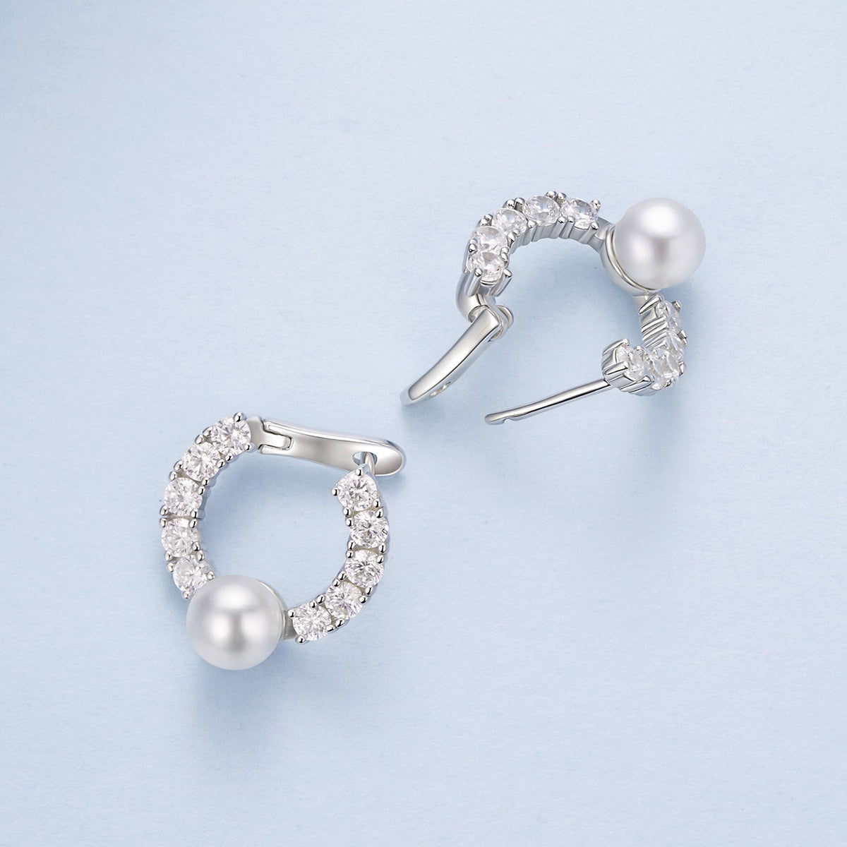 Bids.com hoop earrings set of 3: 925 silver white gold plated with pearls and crystals on Tampa Home & Garden Store
