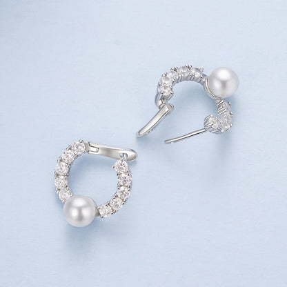 Bids.com hoop earrings set of 3: 925 silver white gold plated with pearls and crystals on Tampa Home & Garden Store