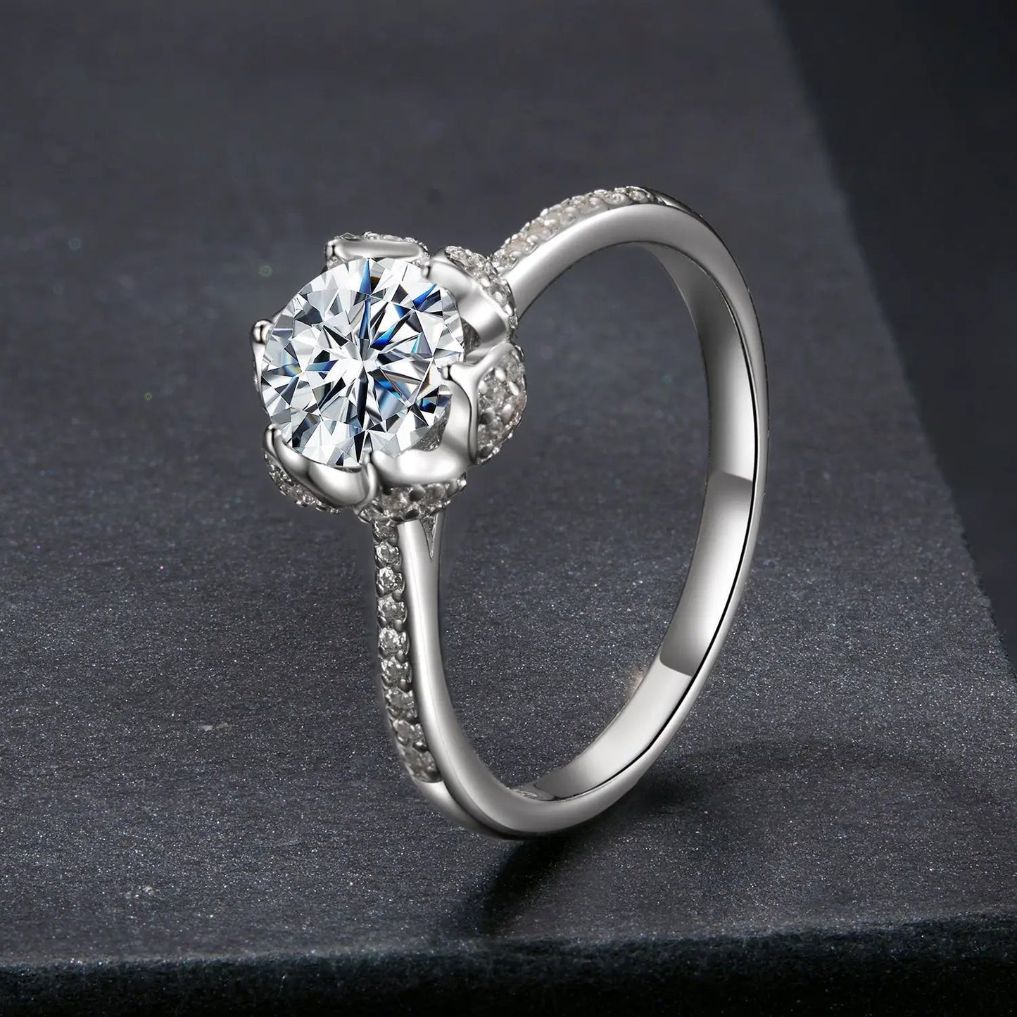 Moissanite ring 1ct, 925 silver, white gold plated, size 6, pavé band by Bids.com on Tampa Home & Garden Store