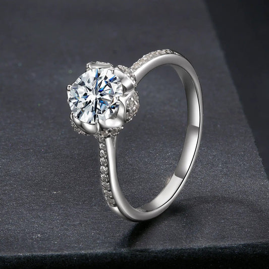 Moissanite ring 1ct, 925 silver, white gold plated, size 6, pavé band by Bids.com on Tampa Home & Garden Store