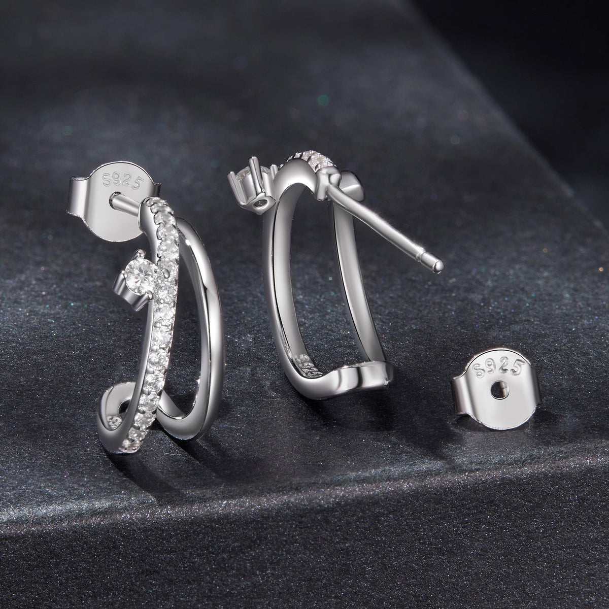 Sterling silver moissanite pavé earrings pair, women's hoop size 1.4x0.5cm, S925, Bids.com on Tampa Home & Garden Store