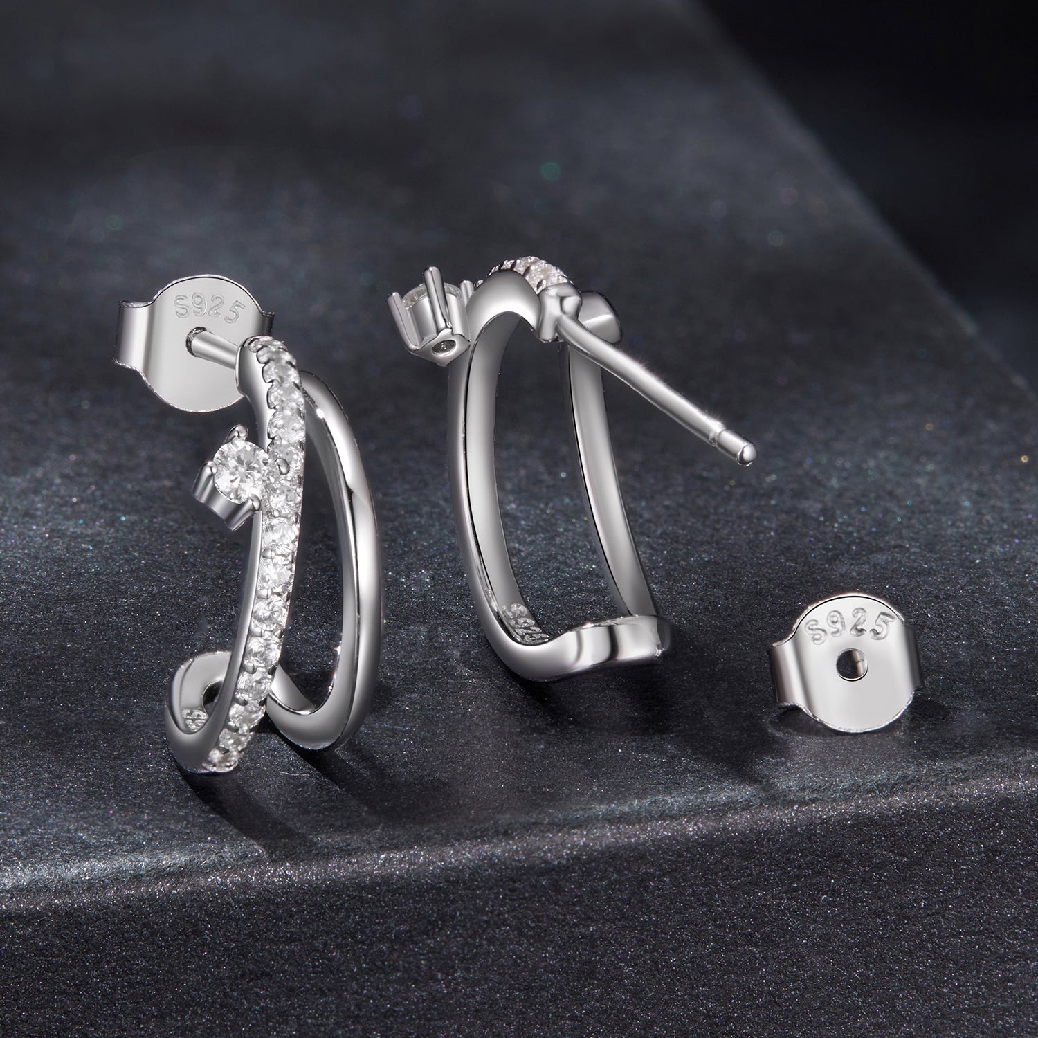 Sterling silver moissanite pavé earrings pair, women's hoop size 1.4x0.5cm, S925, Bids.com on Tampa Home & Garden Store