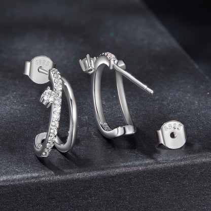 Sterling silver moissanite pavé earrings pair, women's hoop size 1.4x0.5cm, S925, Bids.com on Tampa Home & Garden Store
