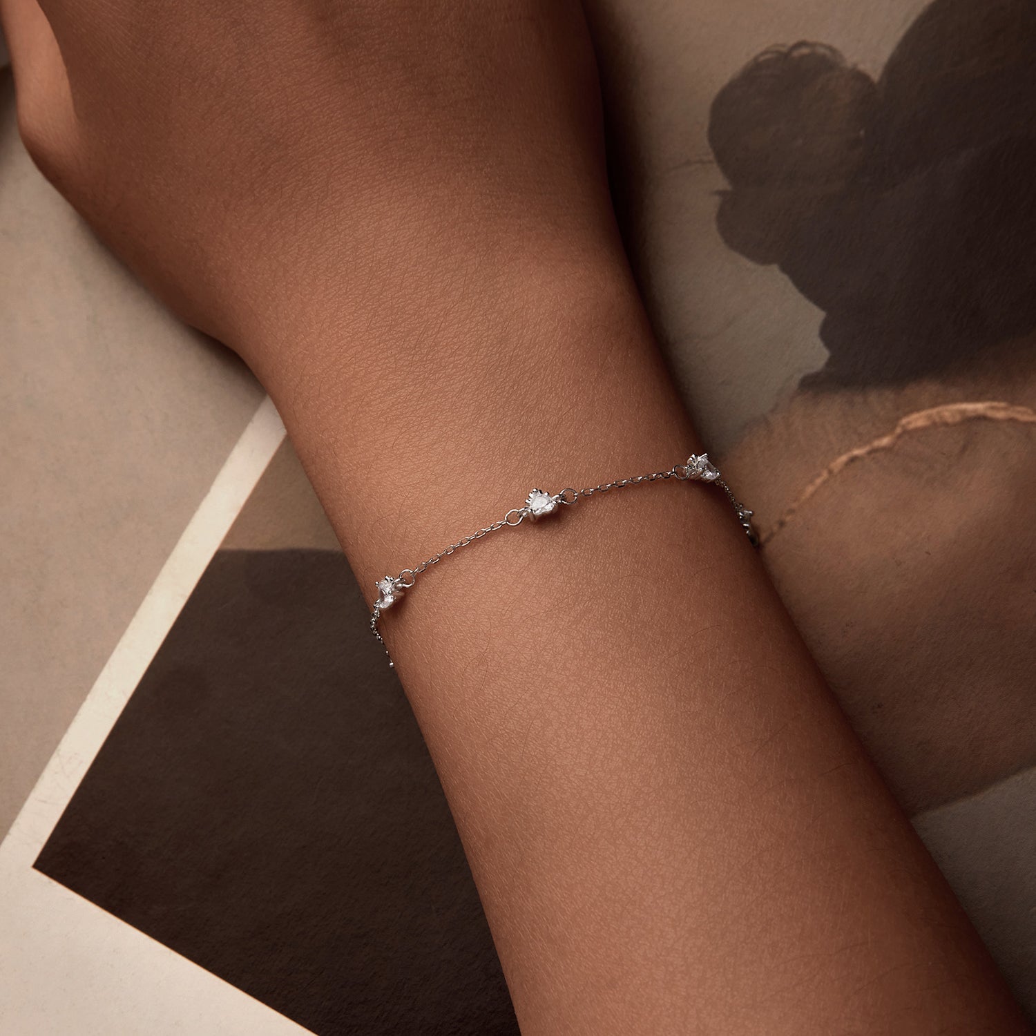 925 Sterling Silver Bracelet with pavé CZ stones and white gold plating, delicate chain on Tampa Home & Garden Store