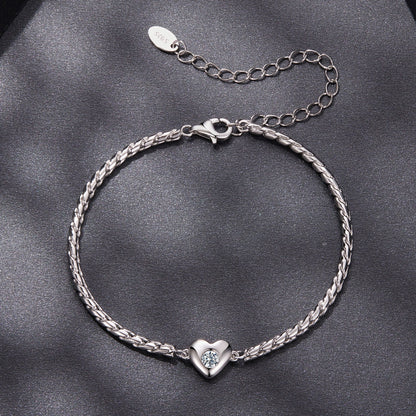 925 Sterling Silver Moissanite Heart Bracelet with adjustable 15+6cm chain and center stone on Tampa Home & Garden Store