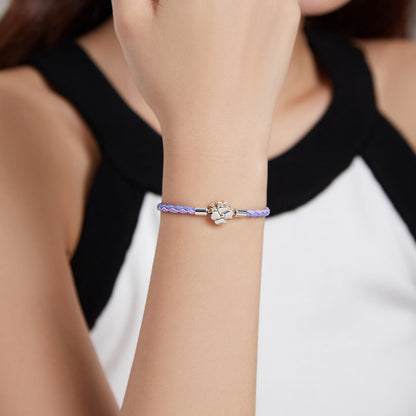 Bracelet lavender braided leather with oxidized silver flower charm, 17cm length on Tampa Home & Garden Store