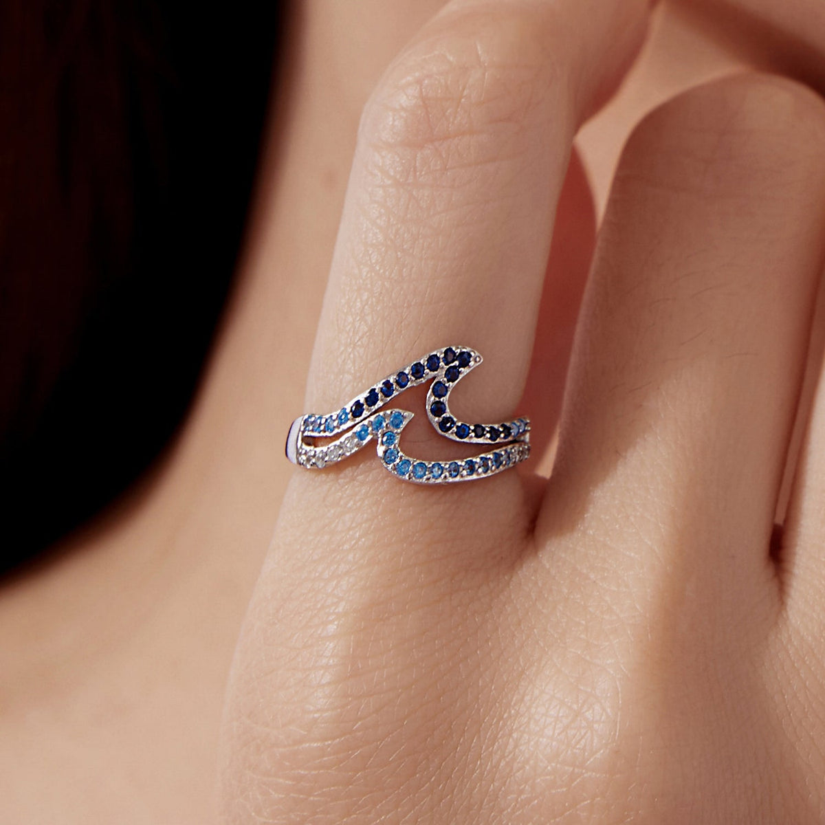 Ring 925 Sterling Silver white gold plated CZ ring with blue stones snakeband by Bids.com on Tampa Home & Garden Store