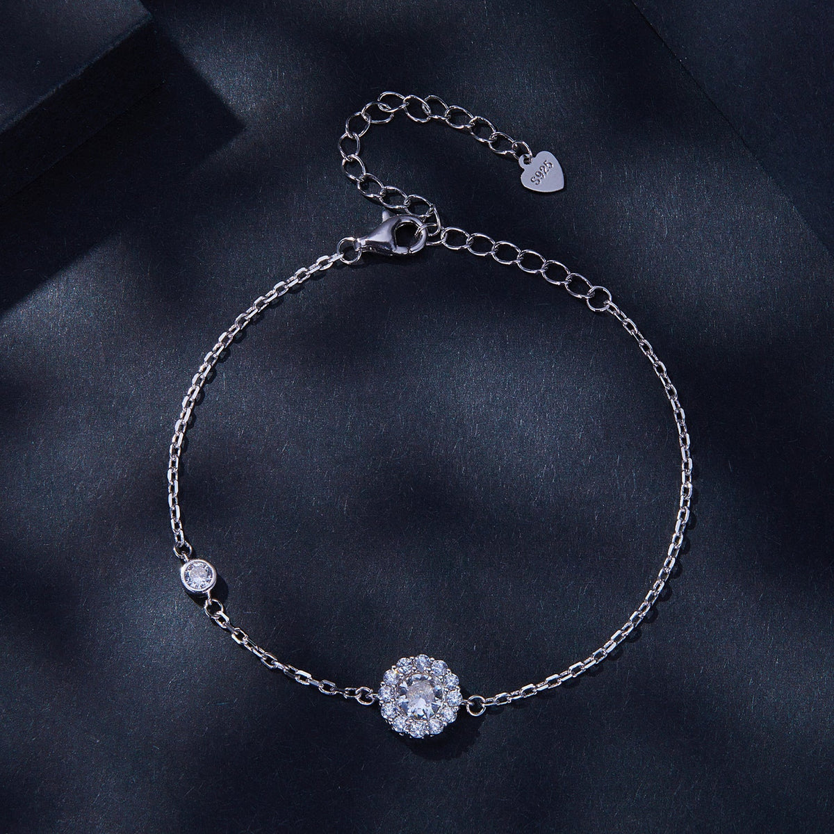 925 sterling silver moissanite bracelet with pavé halo, 0.5ct, delicate chain, lobster clasp on Tampa Home & Garden Store