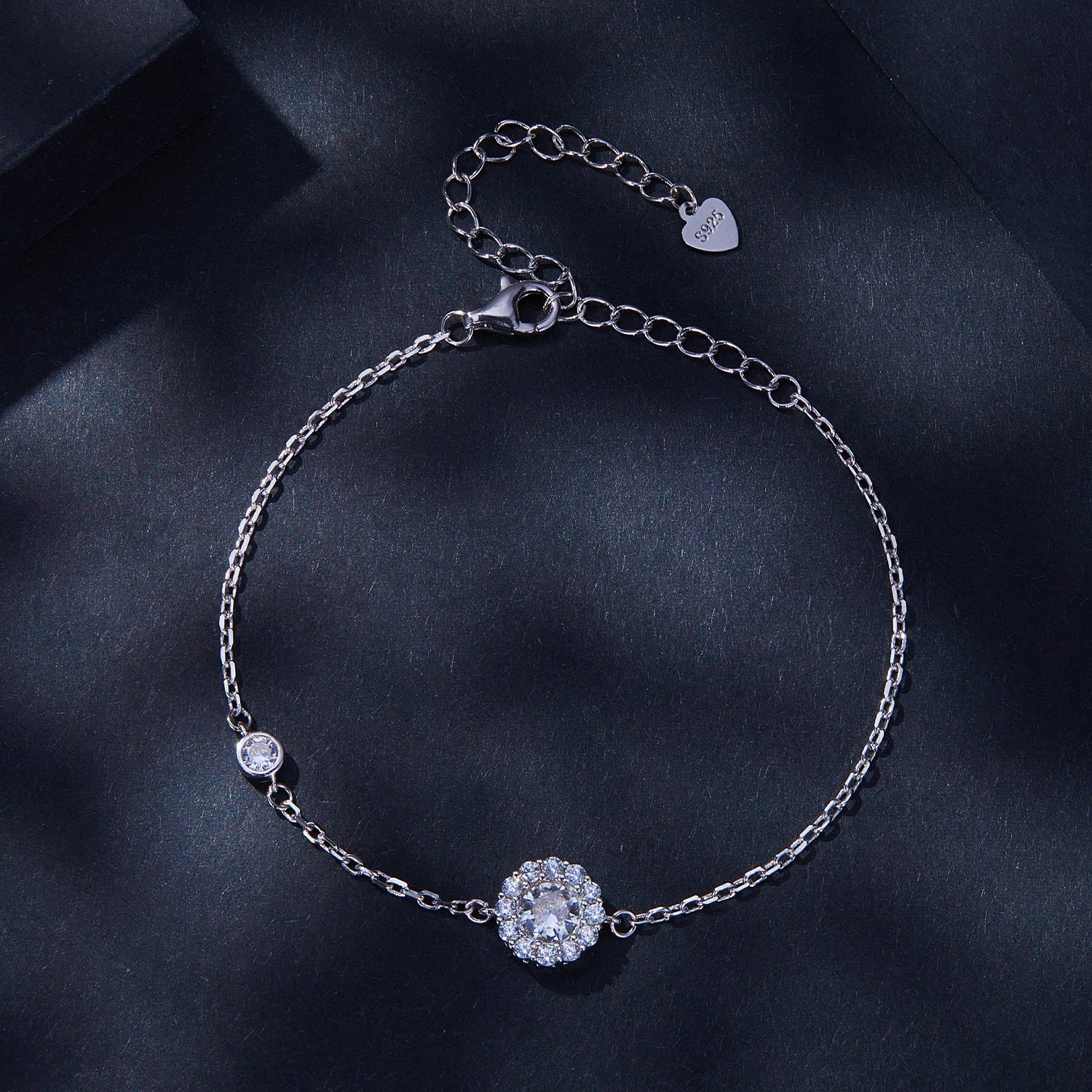 925 sterling silver moissanite bracelet with pavé halo, 0.5ct, delicate chain, lobster clasp on Tampa Home & Garden Store