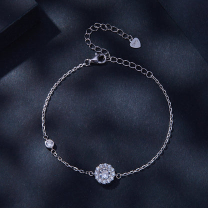 925 sterling silver moissanite bracelet with pavé halo, 0.5ct, delicate chain, lobster clasp on Tampa Home & Garden Store