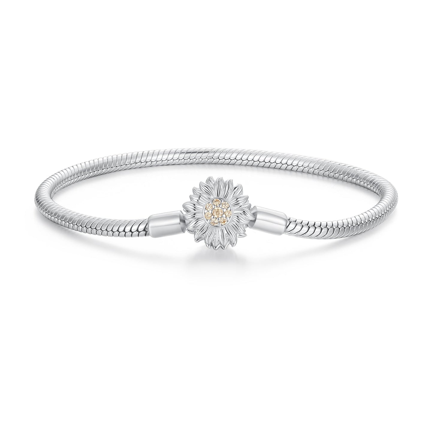 Bracelet 925 Sterling Silver Pavé CZ sunflower centerpiece, 170mm length, 3mm chain by Bids.com on Tampa Home & Garden Store