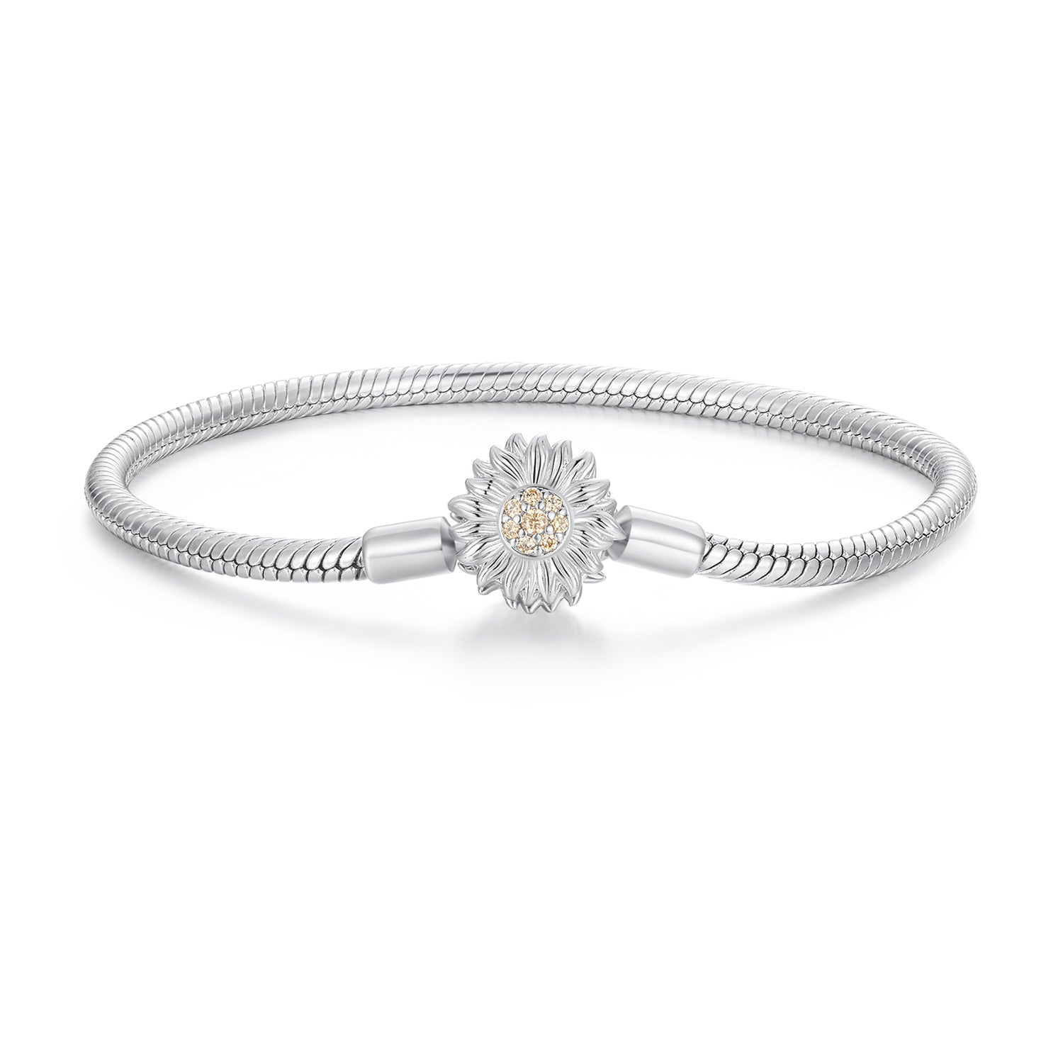 Bracelet 925 Sterling Silver Pavé CZ sunflower centerpiece, 170mm length, 3mm chain by Bids.com on Tampa Home & Garden Store