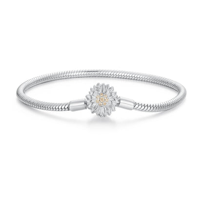 Bracelet 925 Sterling Silver Pavé CZ sunflower centerpiece, 170mm length, 3mm chain by Bids.com on Tampa Home & Garden Store