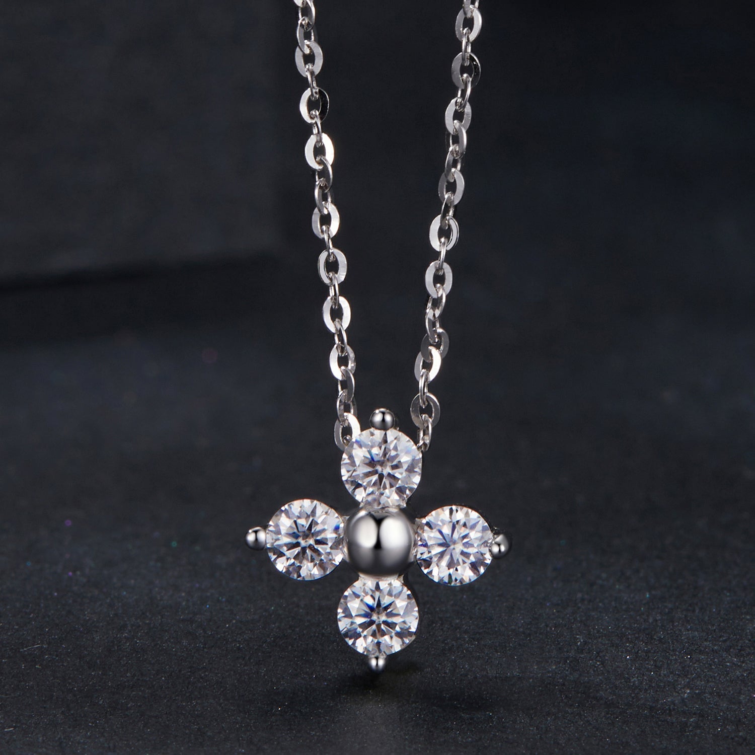 Moissanite necklace with five-stone flower pendant on sterling silver & white gold plated chain by Bids.com on Tampa Home & Garden Store