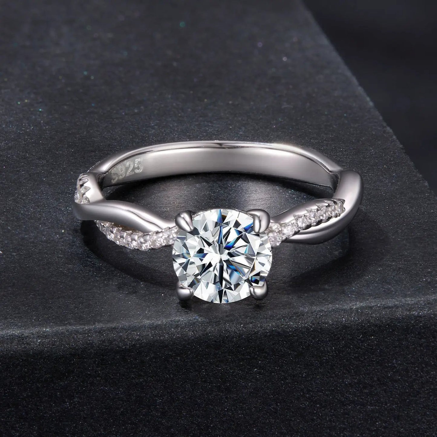 Sterling silver moissanite ring 0.65ct center, size 6, pave diamond band, Bids.com on Tampa Home & Garden Store