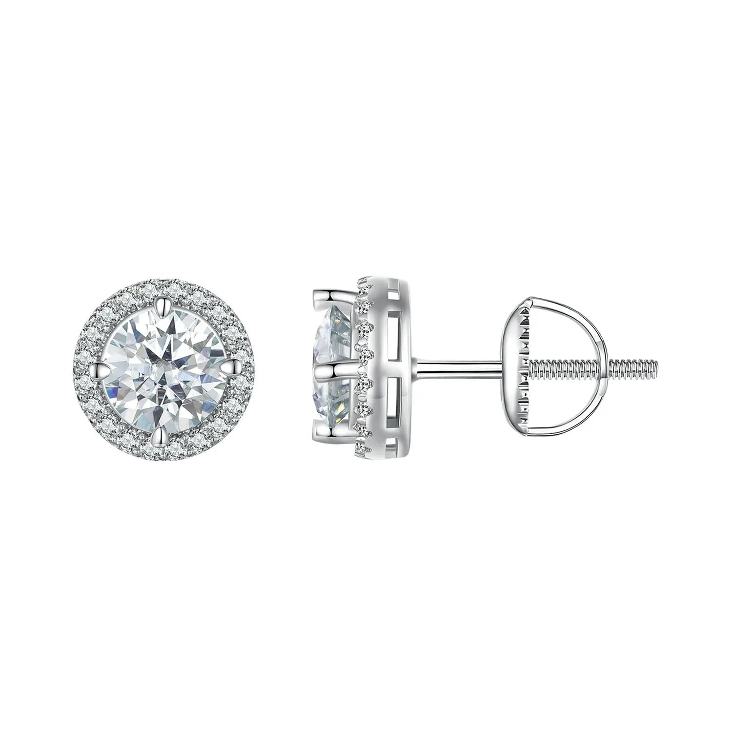 925 Sterling Silver Moissanite stud earrings with 10mm pave halo center, screw-back by Bids.com on Tampa Home & Garden Store