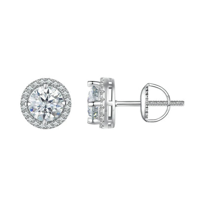 925 Sterling Silver Moissanite stud earrings with 10mm pave halo center, screw-back by Bids.com on Tampa Home & Garden Store