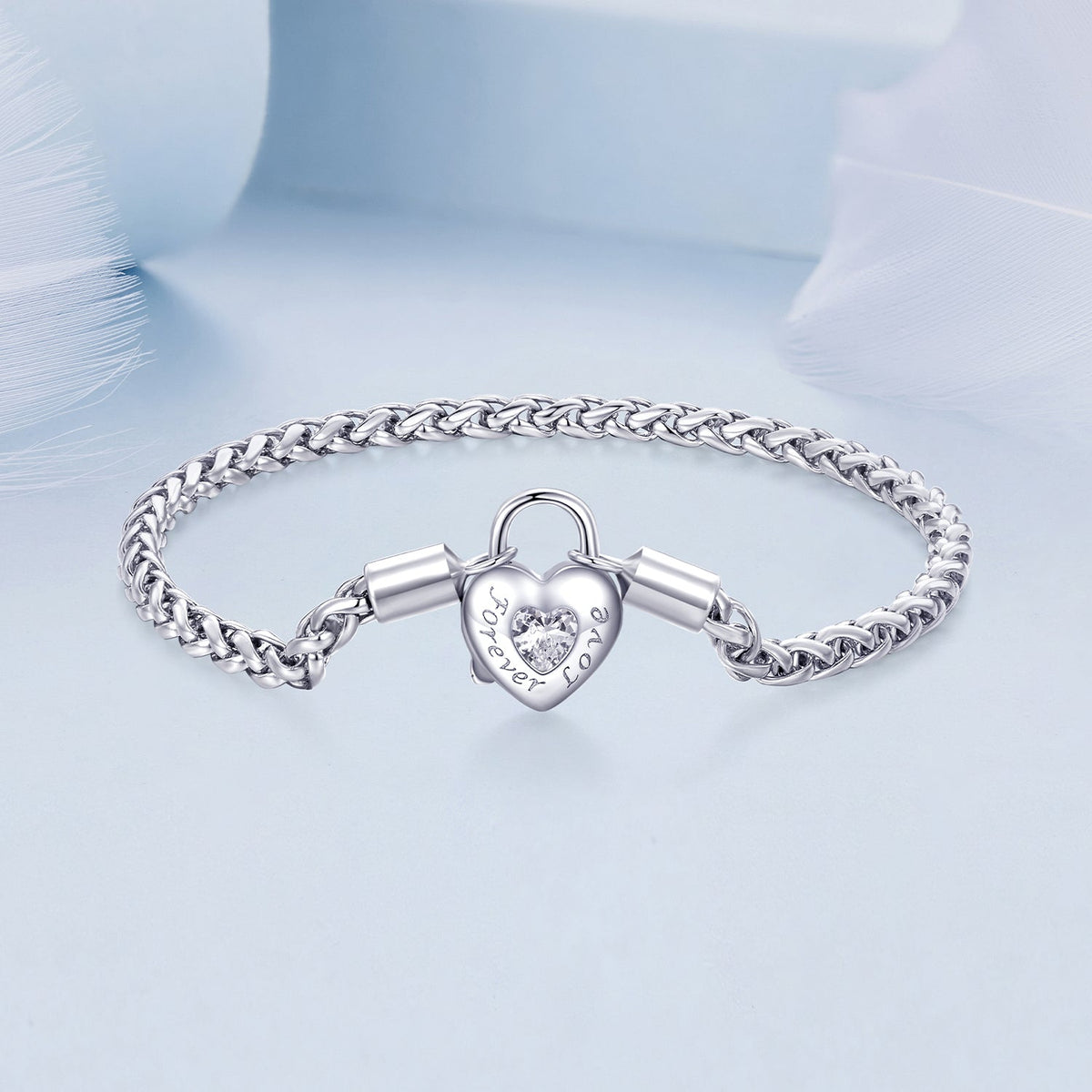 925 sterling silver bracelet by Bids.com with heart padlock clasp and CZ pavé silver chain on Tampa Home & Garden Store
