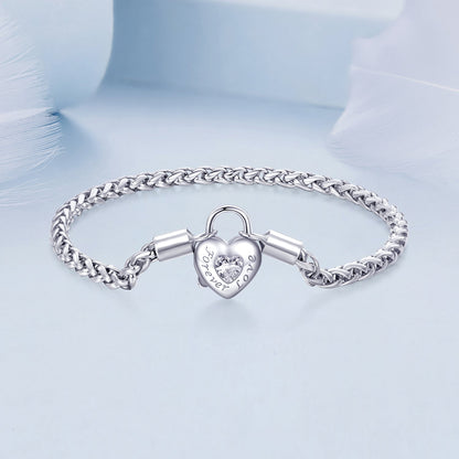 925 sterling silver bracelet by Bids.com with heart padlock clasp and CZ pavé silver chain on Tampa Home & Garden Store