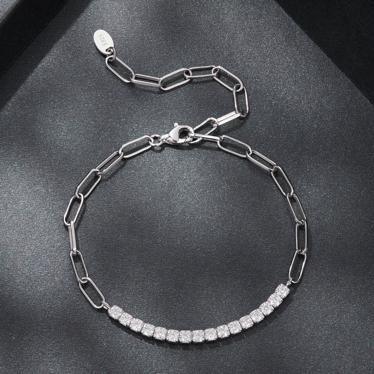 Bracelet 925 sterling silver with moissanite, white gold tone, 21cm elongated-link chain by Bids.com on Tampa Home & Garden Store
