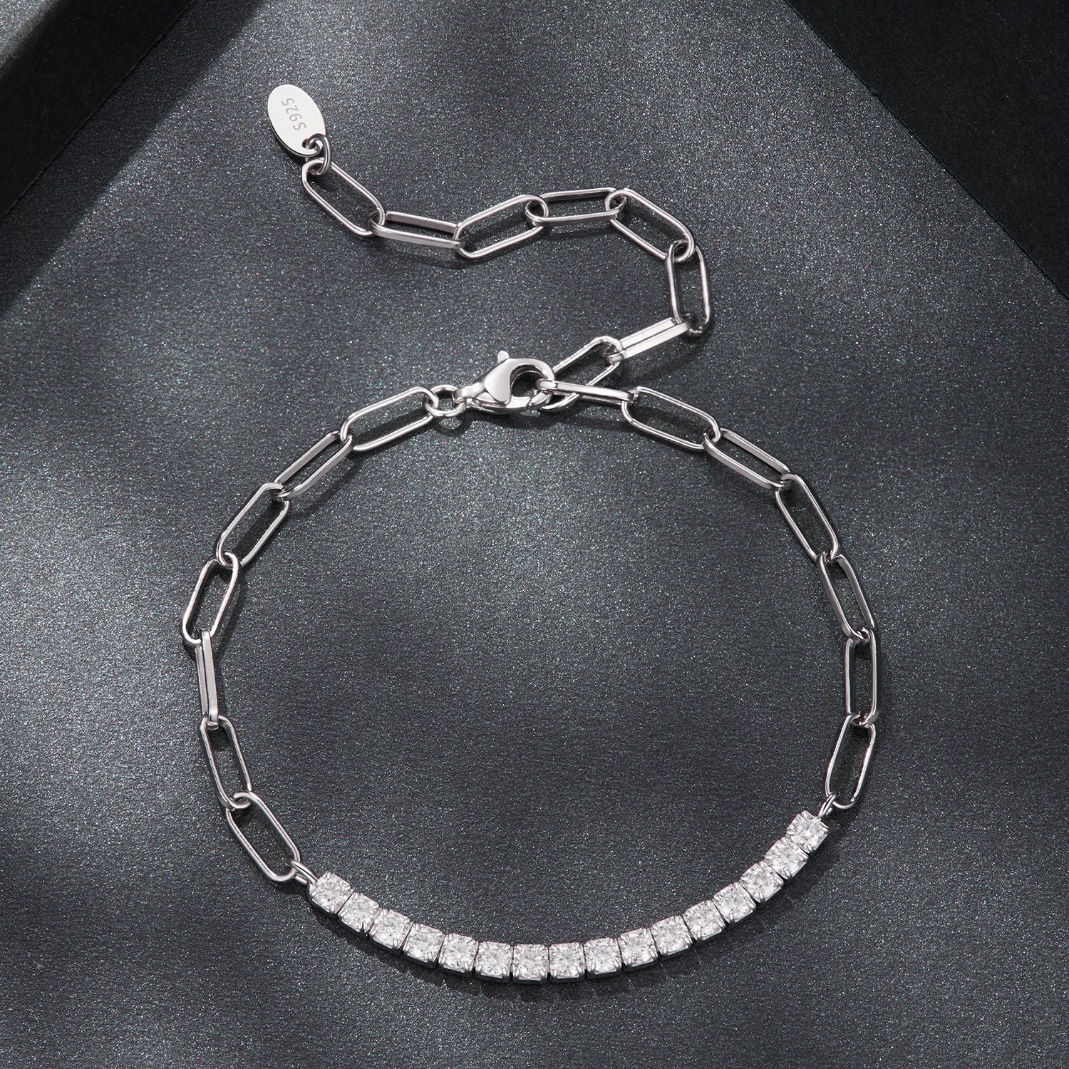 Bracelet 925 sterling silver with moissanite, white gold tone, 21cm elongated-link chain by Bids.com on Tampa Home & Garden Store