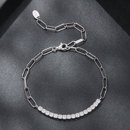 Bracelet 925 sterling silver with moissanite, white gold tone, 21cm elongated-link chain by Bids.com on Tampa Home & Garden Store