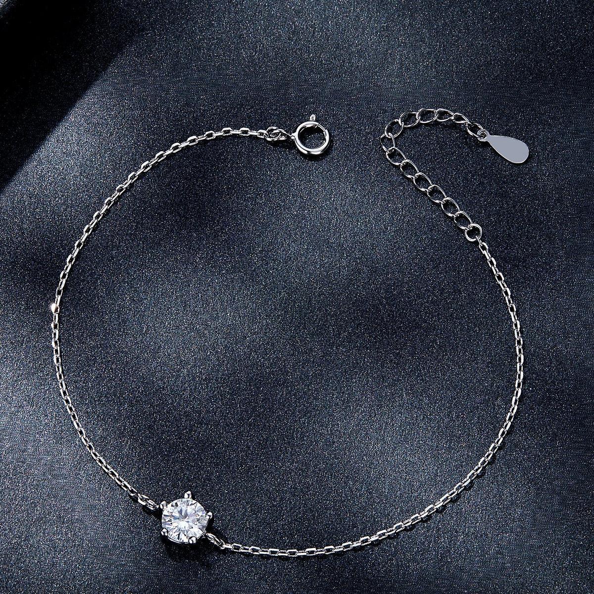 Bracelet S925 sterling silver moissanite solitaire, 15+3 cm adjustable chain, for Women, Bids.com on Tampa Home & Garden Store