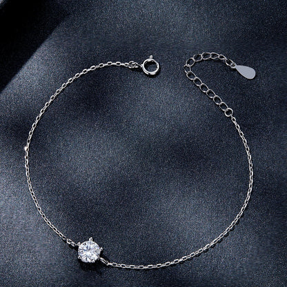 Bracelet S925 sterling silver moissanite solitaire, 15+3 cm adjustable chain, for Women, Bids.com on Tampa Home & Garden Store