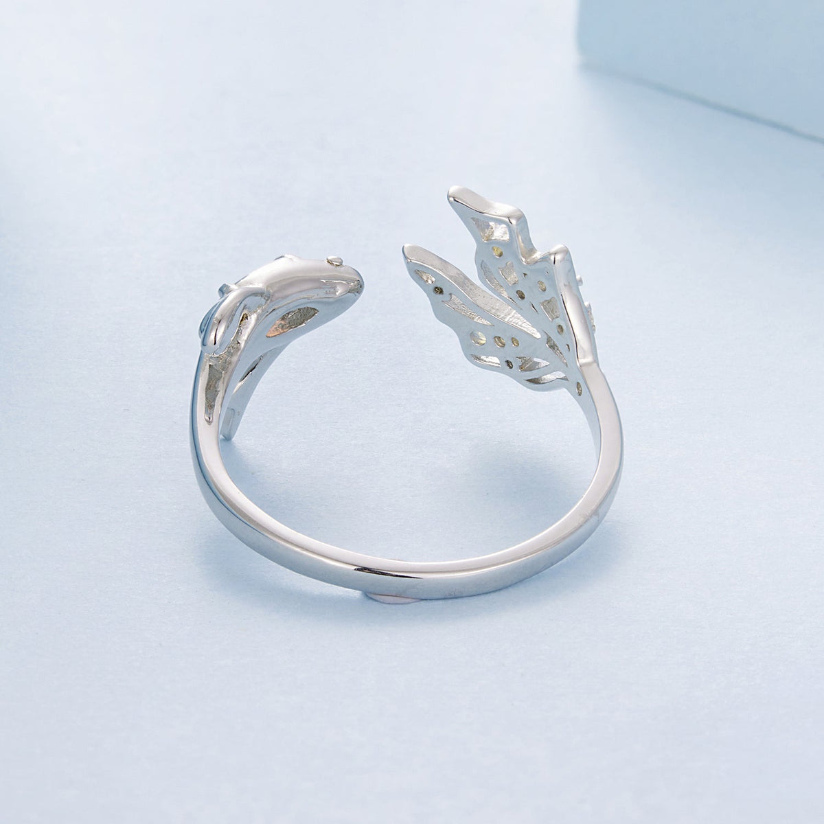 925 Sterling Silver White Gold Plated Nano Opal Ring with CZ, open butterfly-wing band on Tampa Home & Garden Store