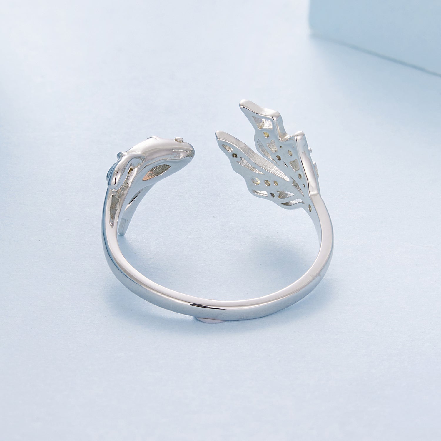 925 Sterling Silver White Gold Plated Nano Opal Ring with CZ, open butterfly-wing band on Tampa Home & Garden Store