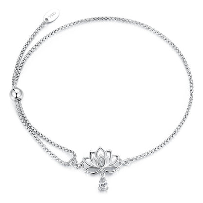 Sterling silver dual-chain bracelet with lotus centerpiece and CZ teardrop pendant on Tampa Home & Garden Store