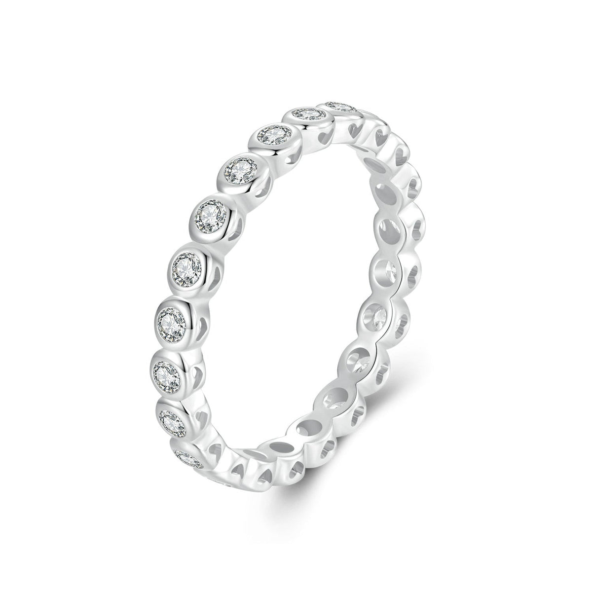 925 Sterling Silver 2mm Moissanite Ring size 7 for Women by Bids.com, bezel-set stones on Tampa Home & Garden Store