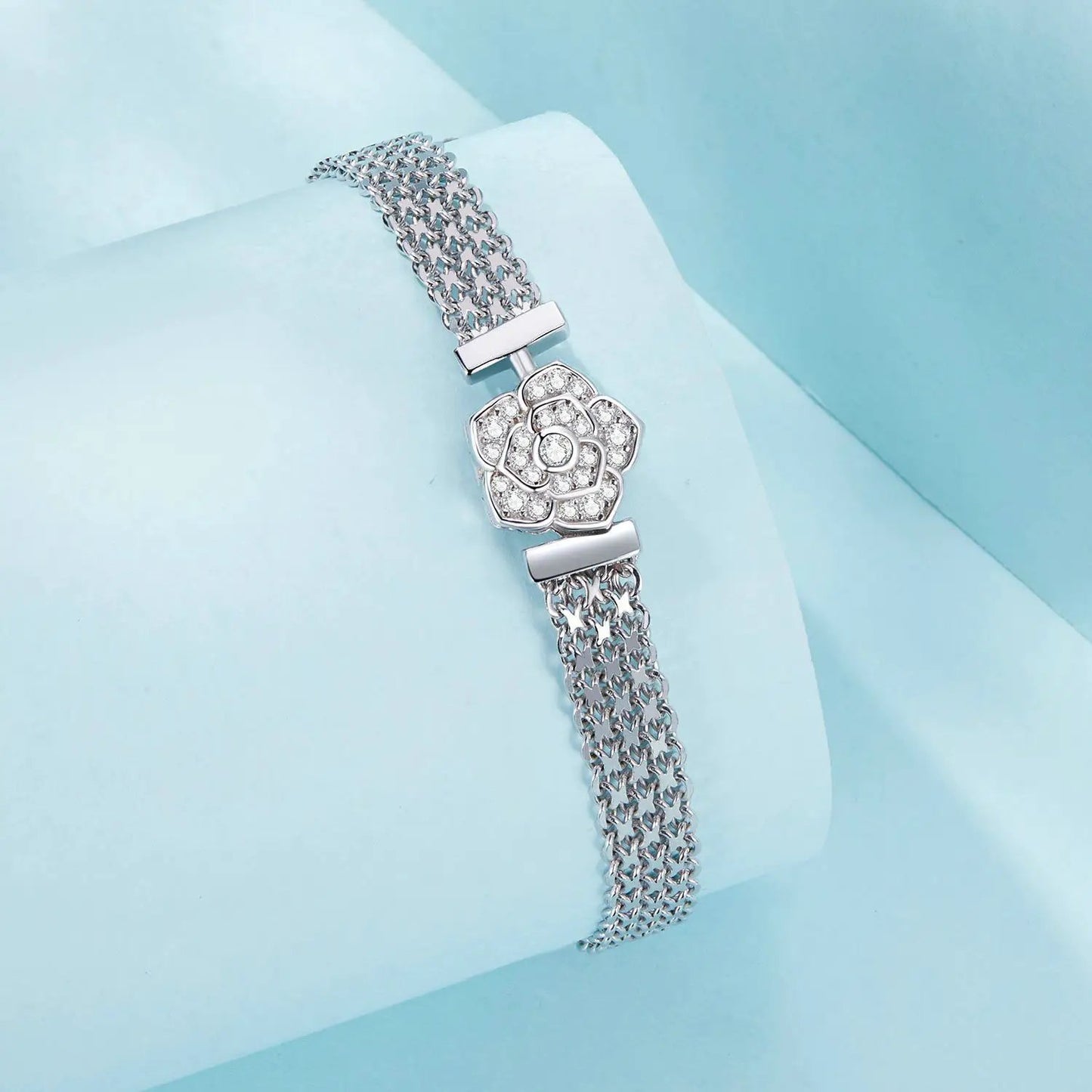 Bracelet by Bids.com, 925 Sterling Silver & Platinum Plated Pavé CZ flower design, 17 cm on Tampa Home & Garden Store