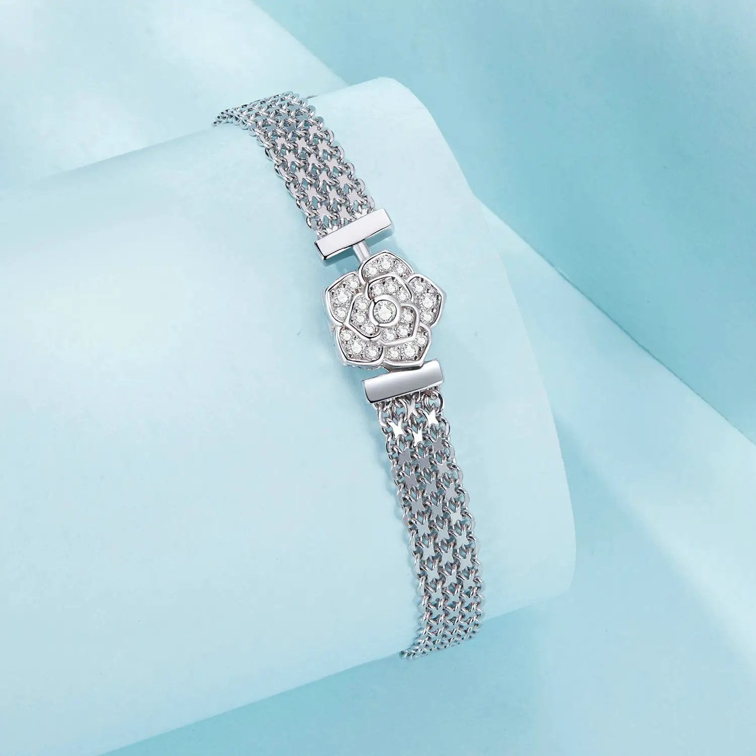 Bracelet by Bids.com, 925 Sterling Silver & Platinum Plated Pavé CZ flower design, 17 cm on Tampa Home & Garden Store