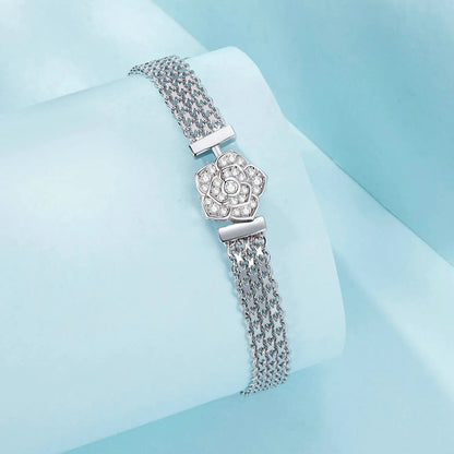 Bracelet by Bids.com, 925 Sterling Silver & Platinum Plated Pavé CZ flower design, 17 cm on Tampa Home & Garden Store