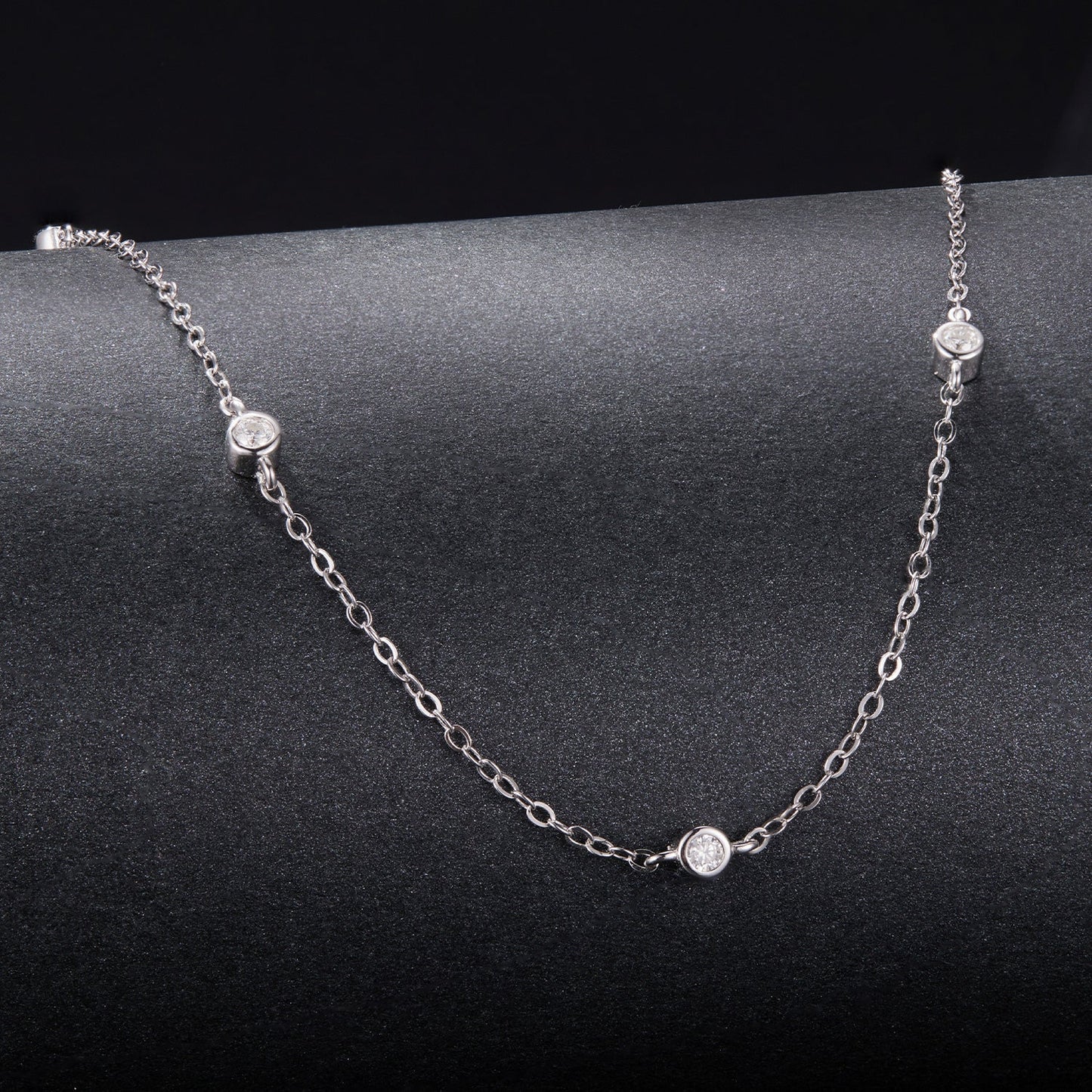 Moissanite necklace 925 silver with bezel-set stones on fine chain on Tampa Home & Garden Store