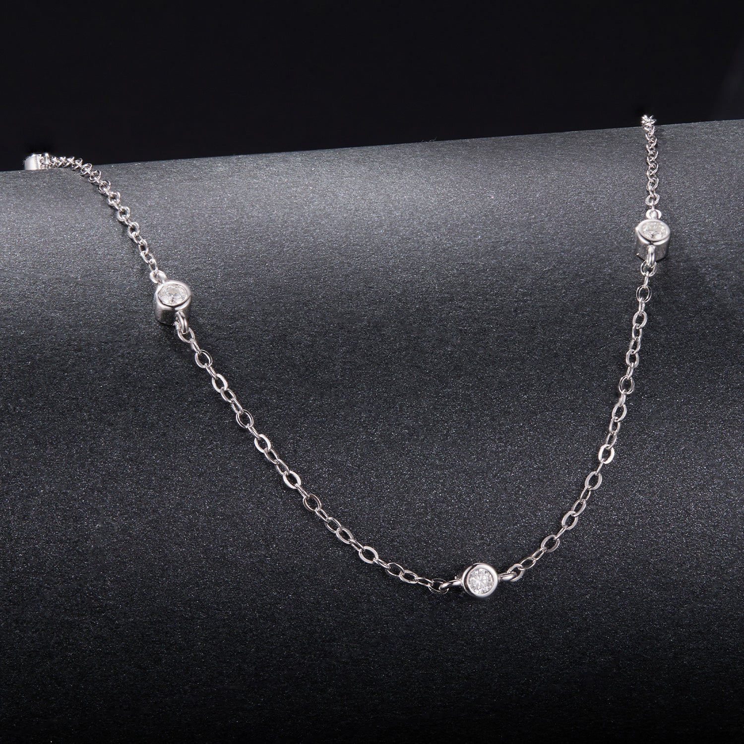 Moissanite necklace 925 silver with bezel-set stones on fine chain on Tampa Home & Garden Store