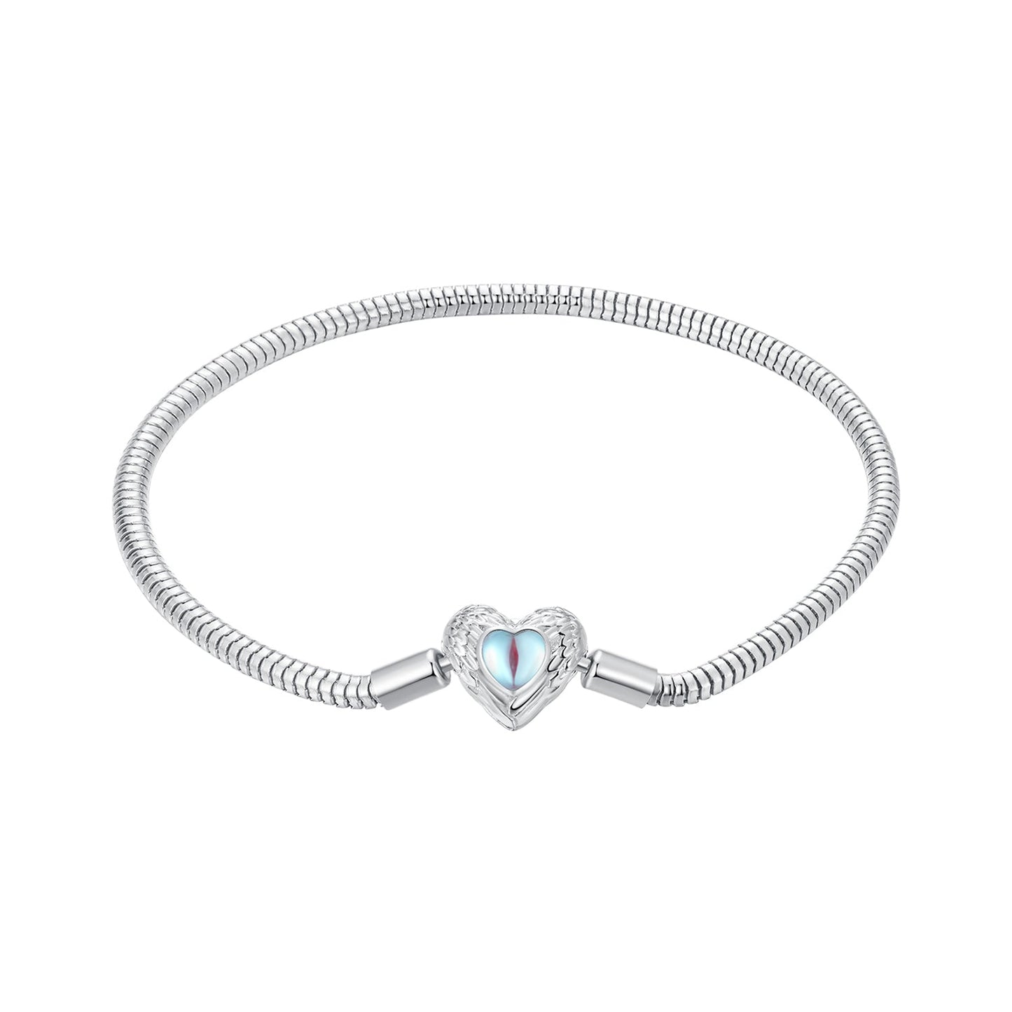 Moonstone bracelet 925 Sterling Silver with White Gold Plating, 17.0 cm snake chain, centerpiece on Tampa Home & Garden Store